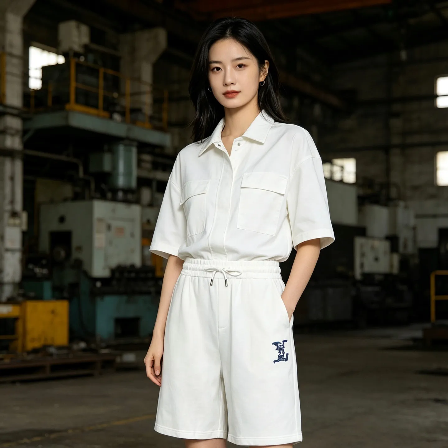 Louis Vuitton/Louis Vuitton 26ss Blue letter logo embroidered shorts